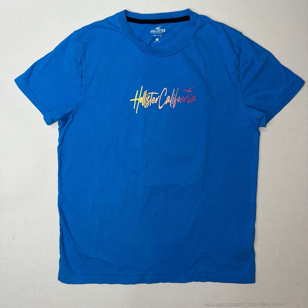 Hollister California Blue Script Graphic T-Shirt Size M
